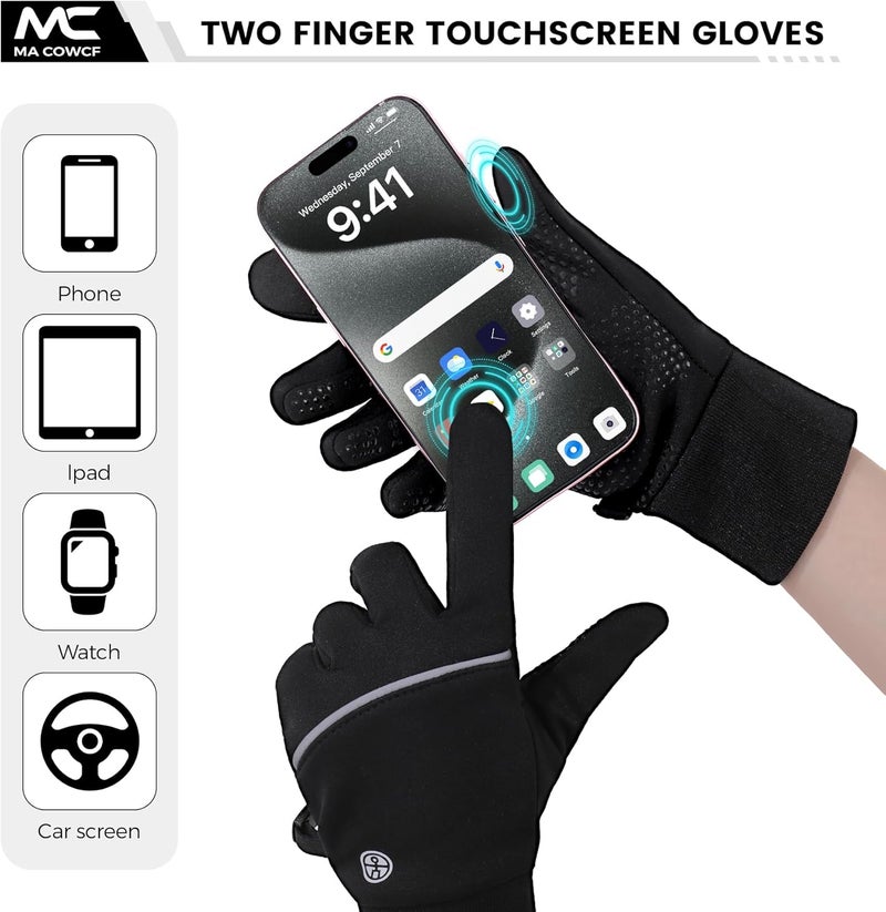 MA COWCF Winter Gloves for Men Women Waterproof Touchscreen Gloves Windproof Non-Slip Stretch for Cold Weather Warm Liner for Running Cycling Driving Hiking - Image 2